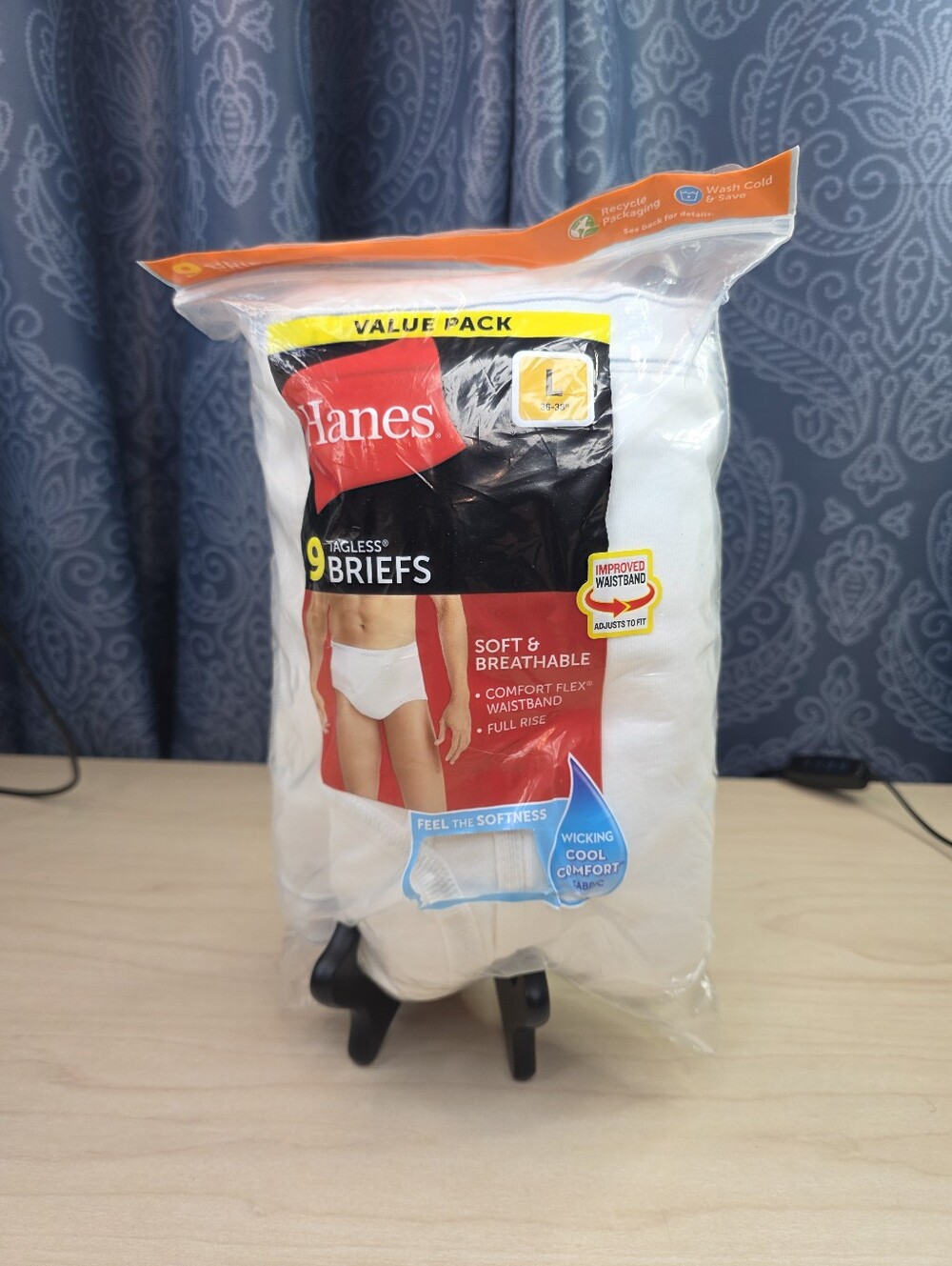 Hanes Men’s Tagless Briefs 9-Pack White Full Rise Size Large (36-38) NIP